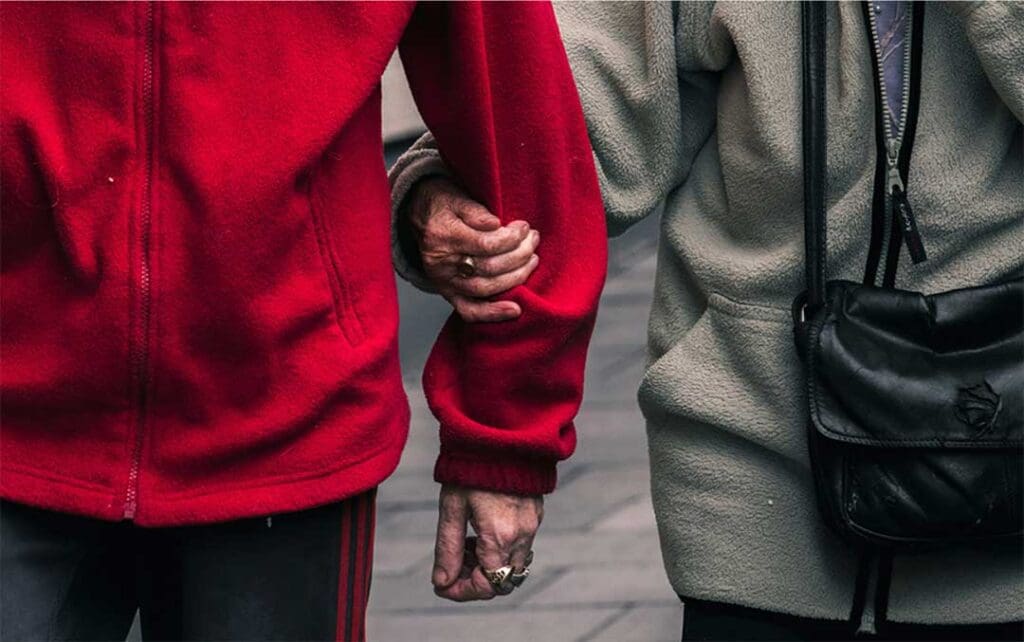 older couple walking together